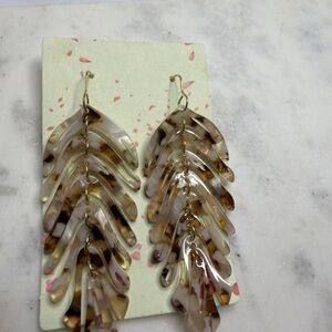 Handmade  Brown Feather Drop Earrings